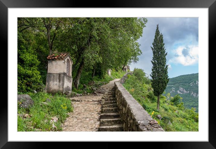 Step path to castle above Old Town of Kotor in Montenegro Framed Mounted Print by Steve Heap