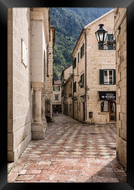 Narrow streets in the Old Town of Kotor in Montenegro Framed Print by Steve Heap