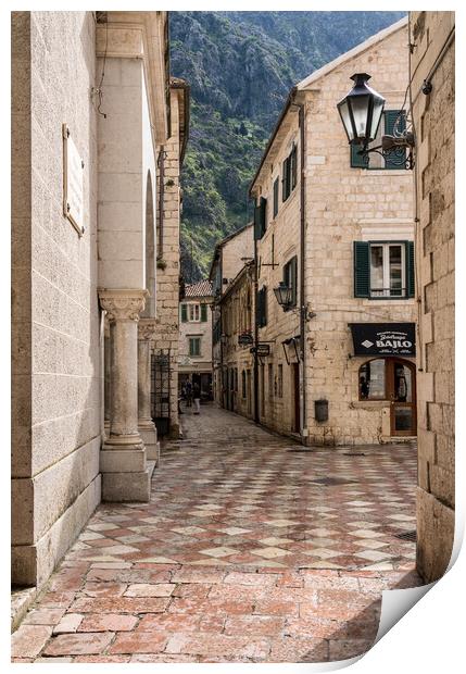 Narrow streets in the Old Town of Kotor in Montenegro Print by Steve Heap
