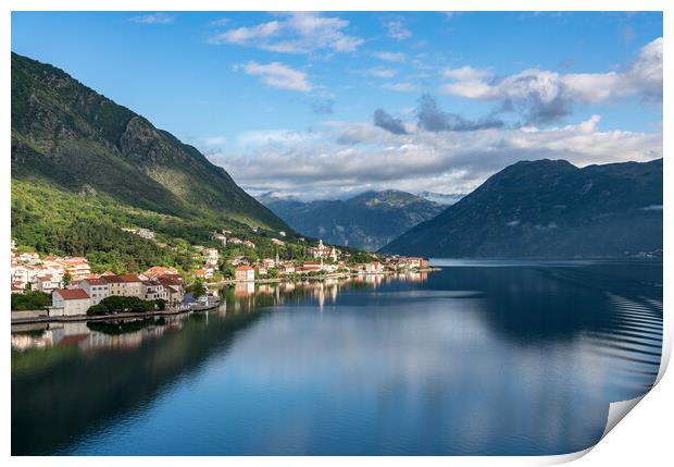 Town of Prcanj on the Bay of Kotor in Montenegro Print by Steve Heap