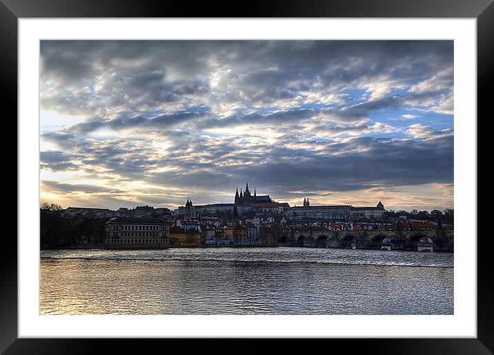 Prague Castle at dusk Framed Mounted Print by Andy Wager
