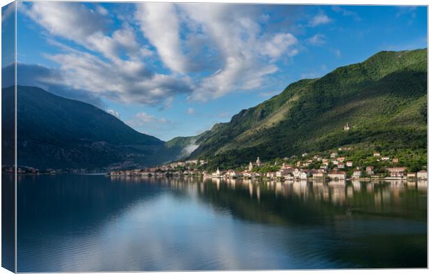 Town of Prcanj on the Bay of Kotor in Montenegro Canvas Print by Steve Heap