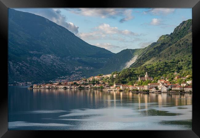 Town of Prcanj on the Bay of Kotor in Montenegro Framed Print by Steve Heap