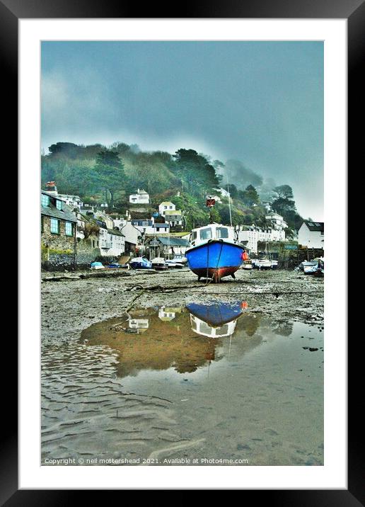 Polperro Reflections At Low Tide. Framed Mounted Print by Neil Mottershead