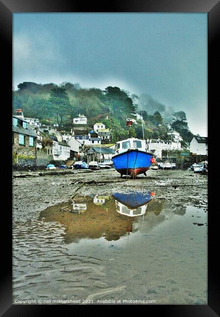 Polperro Reflections At Low Tide. Framed Print by Neil Mottershead