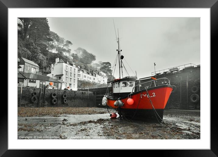 Polperro Trawler &quot;Fairwind&quot; At Low Tide. Framed Mounted Print by Neil Mottershead