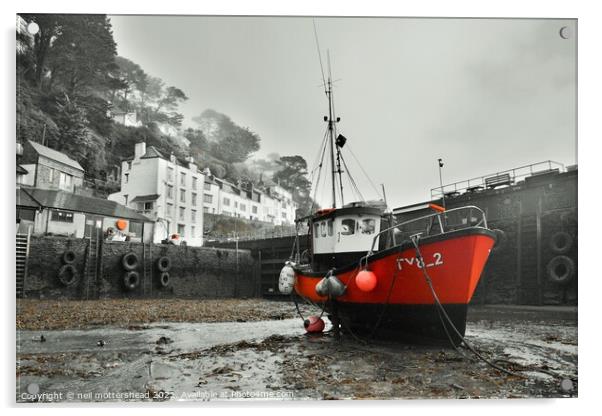 Polperro Trawler &quot;Fairwind&quot; At Low Tide. Acrylic by Neil Mottershead