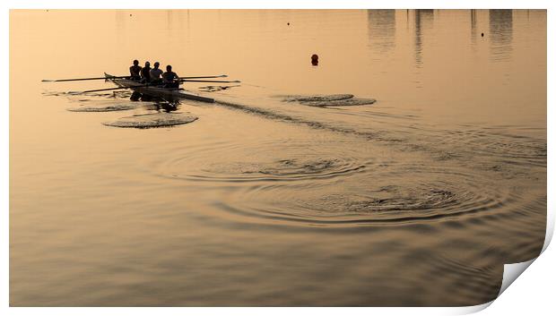 Team of four rowers practice in racing canoe Print by Steve Heap