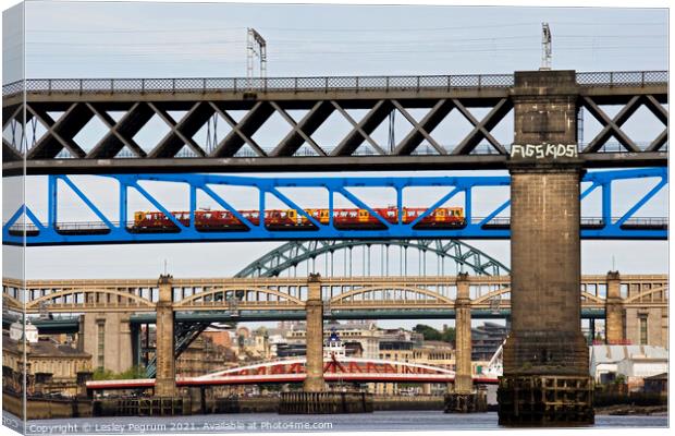 Bridges on River Tyne Canvas Print by Lesley Pegrum