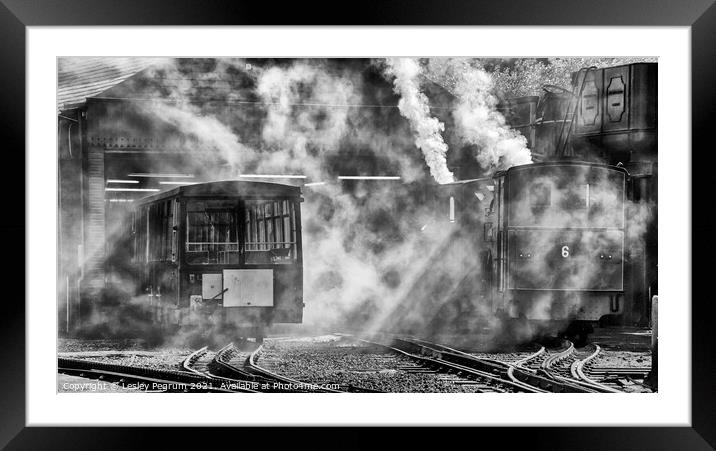 Steam Trains outside the shed Snowdonia Framed Mounted Print by Lesley Pegrum