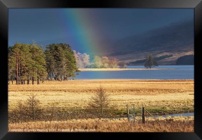 Rainbow on the Loch Framed Print by Lesley Pegrum