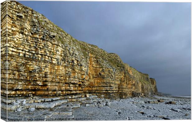 Limestone Cliffs Llantwit Major Beach South Wales Canvas Print by Nick Jenkins