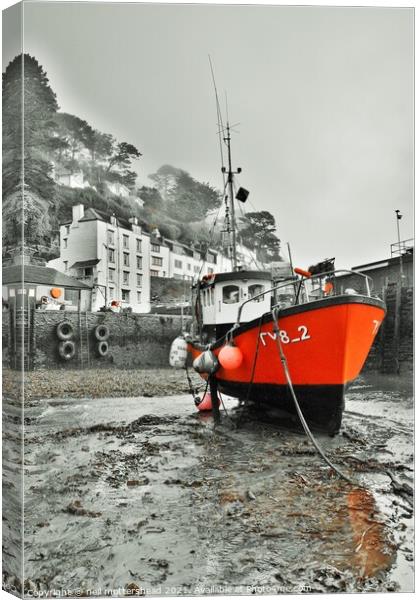 The Red Trawler, Polperro. Canvas Print by Neil Mottershead