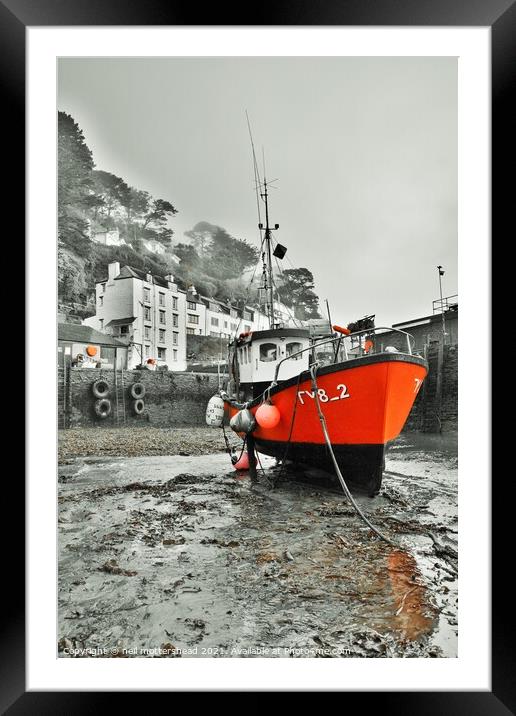 The Red Trawler, Polperro. Framed Mounted Print by Neil Mottershead