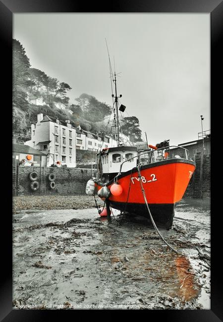 The Red Trawler, Polperro. Framed Print by Neil Mottershead