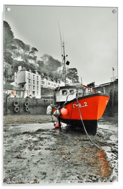 The Red Trawler, Polperro. Acrylic by Neil Mottershead