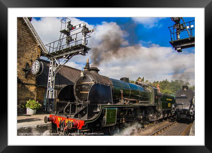 Steam Trains at the Signal on Grosmont Station Framed Mounted Print by Michael Shannon