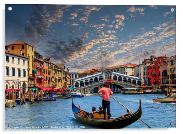 Gondola on Grand Canal at Rialto Bridge Acrylic by Darryl Brooks