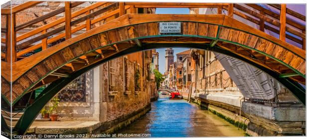 View up Venice Canal Under Bridges Canvas Print by Darryl Brooks