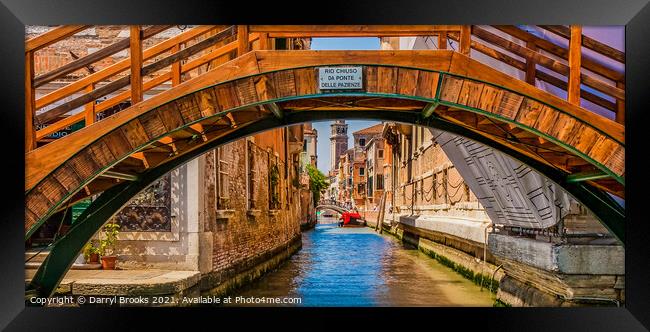 View up Venice Canal Under Bridges Framed Print by Darryl Brooks