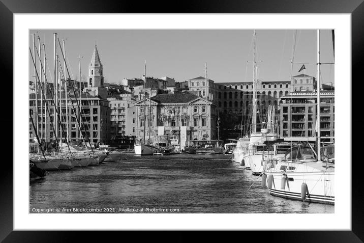 Monochrome of the Old Port of Marseille  Framed Mounted Print by Ann Biddlecombe
