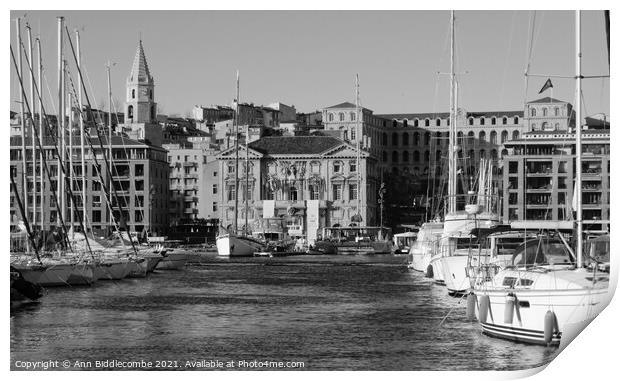Monochrome of the Old Port of Marseille  Print by Ann Biddlecombe