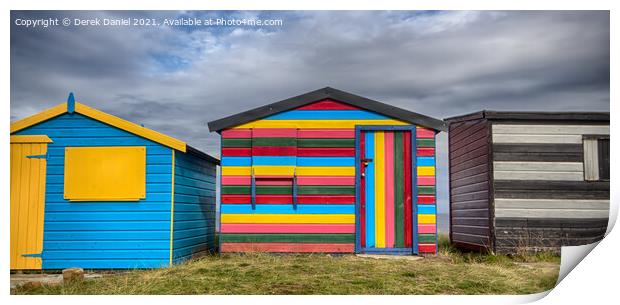 Colourful beach huts at Hopeman Print by Derek Daniel