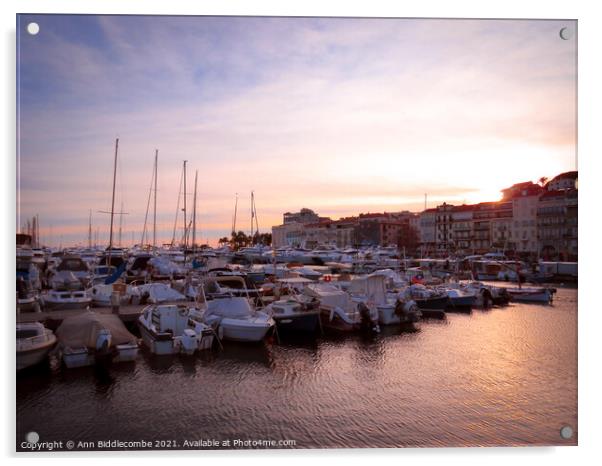  Cannes marina at sunset Acrylic by Ann Biddlecombe