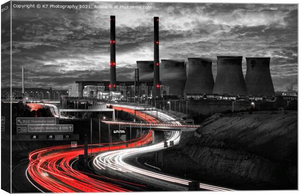 Vivid Light Trails of Ferrybridge Power Station Canvas Print by K7 Photography