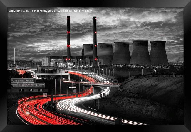 Vivid Light Trails of Ferrybridge Power Station Framed Print by K7 Photography