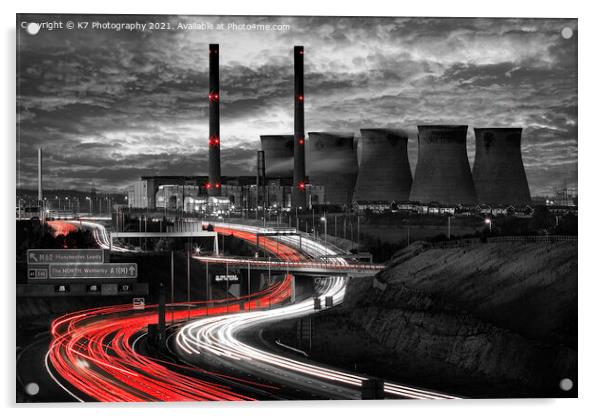 Vivid Light Trails of Ferrybridge Power Station Acrylic by K7 Photography
