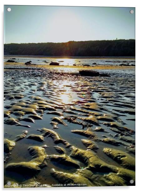 Rocky Beach ripples at Whitley Bay Acrylic by Tina Veeranna