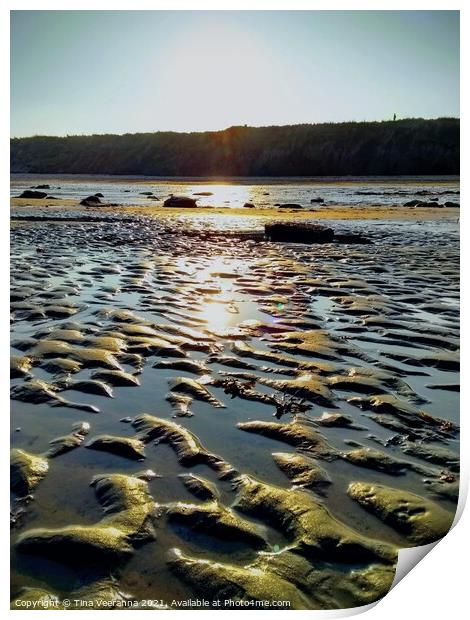 Rocky Beach ripples at Whitley Bay Print by Tina Veeranna
