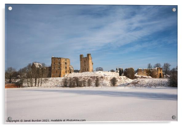 Helmsley castle In Winter Acrylic by Janet Burdon