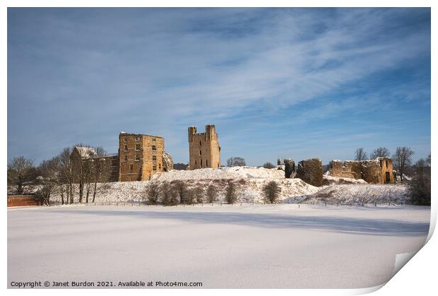 Helmsley castle In Winter Print by Janet Burdon