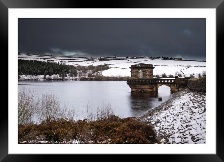 Digley dam/Reservoir in the snow   Framed Mounted Print by PHILIP CHALK