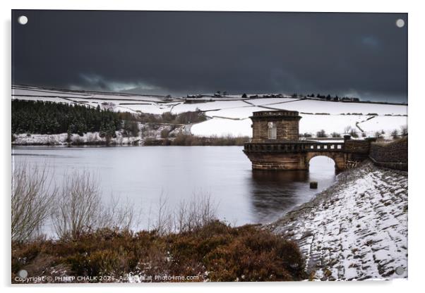 Digley dam/Reservoir in the snow   Acrylic by PHILIP CHALK