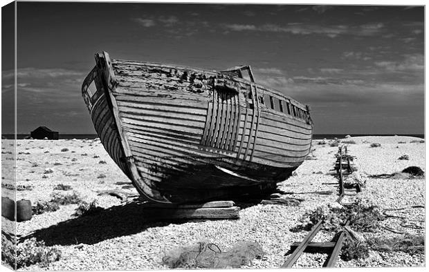 Dungeness Decayed Boat Canvas Print by Bel Menpes