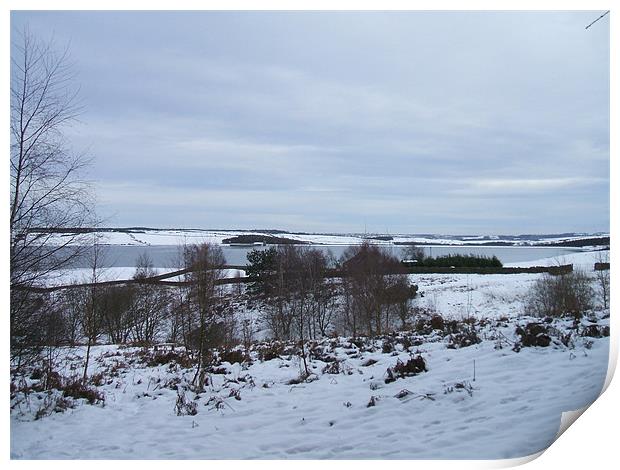 Derwent Reservoir In The Snow Print by Dave Parkin