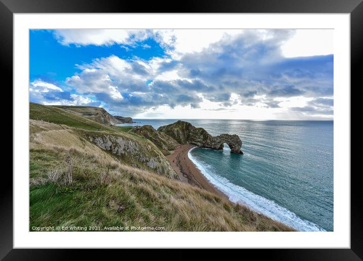 Durdle Door from the top path looking away to the  Framed Mounted Print by Ed Whiting