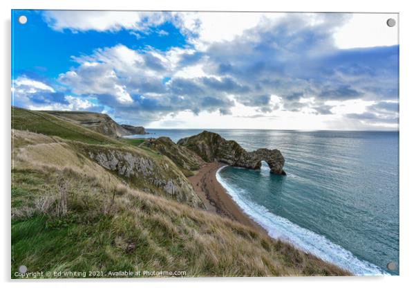 Durdle Door from the top path looking away to the  Acrylic by Ed Whiting