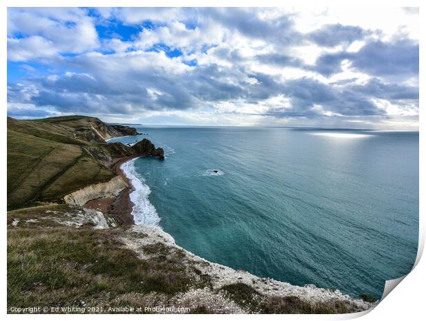 From the top of Durdle Door. Print by Ed Whiting