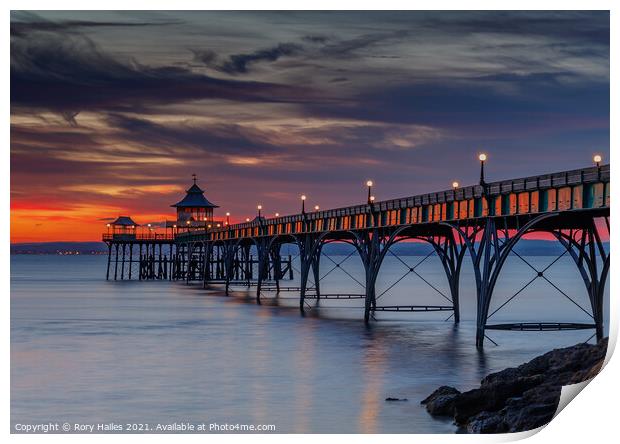 Clevedon Pier at Sunset Print by Rory Hailes