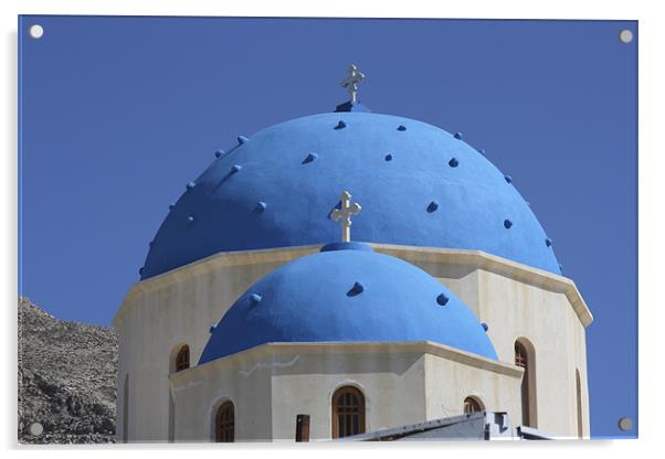 two blue church tops Acrylic by milena boeva