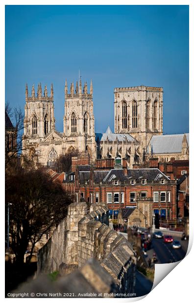 York Minster and city Walls. Print by Chris North