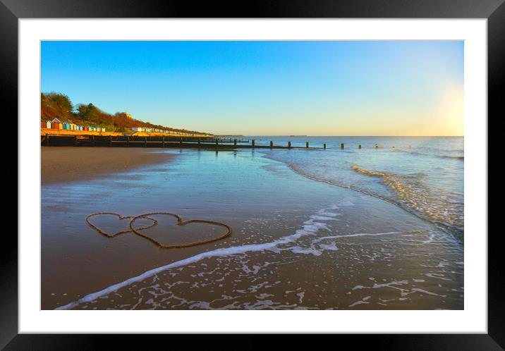 Hearts in the sand at Frinton-on-Sea Framed Mounted Print by Paula Tracy