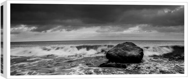 black and white rock in the sea with tide coming in 182 Canvas Print by PHILIP CHALK