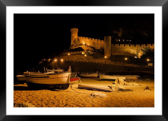 Tossa de Mar Beach and Old Town at Night Framed Mounted Print by Artur Bogacki