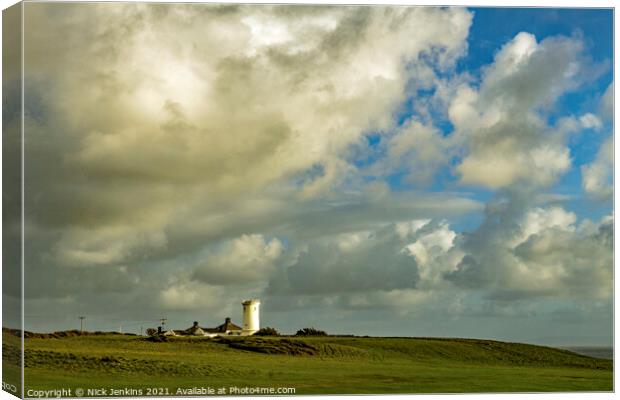 Disused lighthouse at Nash Point Glamorgan Heritag Canvas Print by Nick Jenkins