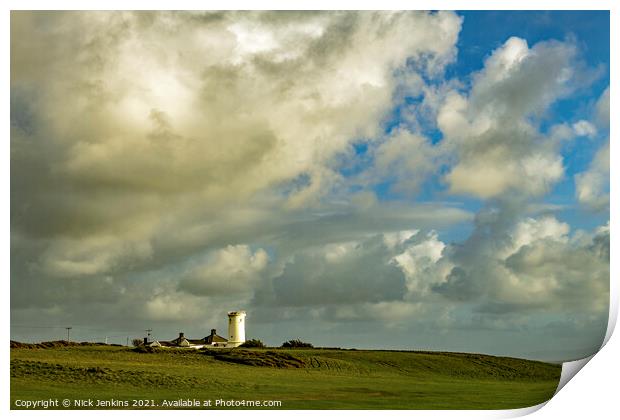 Disused lighthouse at Nash Point Glamorgan Heritag Print by Nick Jenkins
